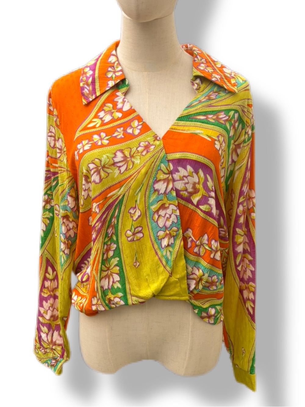 NWT Haute Hippie Floral Paisley Faux Wrap Cropped Boho Blouse - Small - Picture 2 of 8
